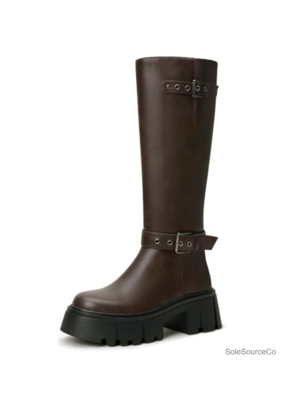 Platform Knee High Boots Faux Leather Chunky Heel Tall Fashion
